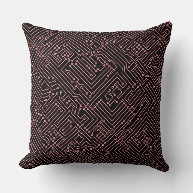 Circuitry - Soft Pink on Black Throw Pillow (Front)