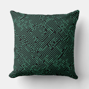 Circuitry - Turquoise on Black Throw Pillow