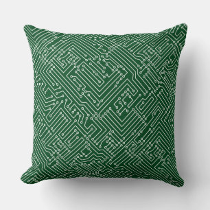 Circuitry - White on Green 02481c Throw Pillow