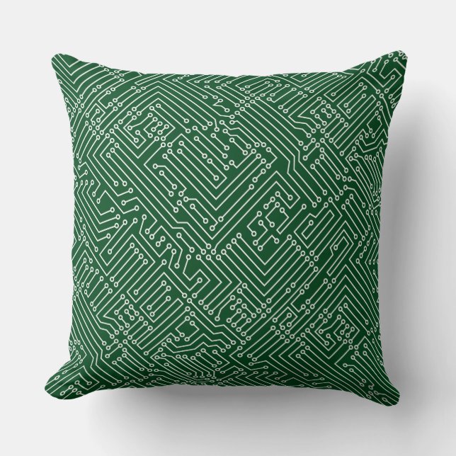 Circuitry - White on Green 02481c Throw Pillow (Front)