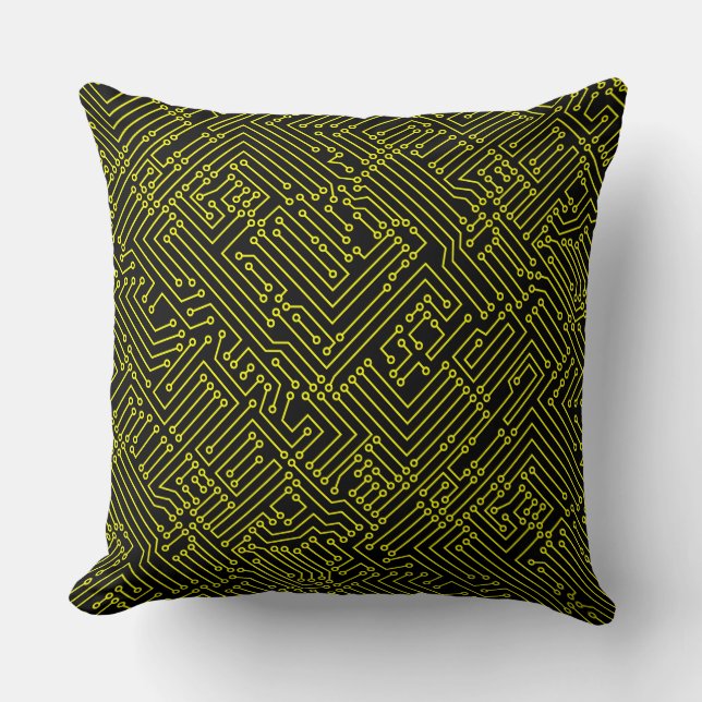 Circuitry - Yellow on Black Throw Pillow (Front)