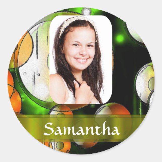 Circular abstract photo template classic round sticker (Front)