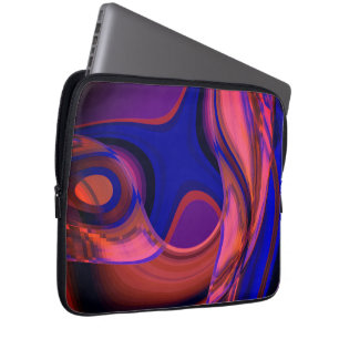 Circular and curved shapes in royal blue to copper laptop sleeve