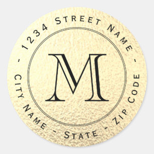 Circular Bronze Foil Monogram Return Address Label