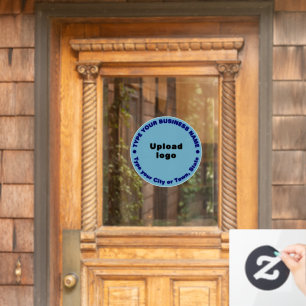 Circular Business Brand Texts on Light Blue Window Cling