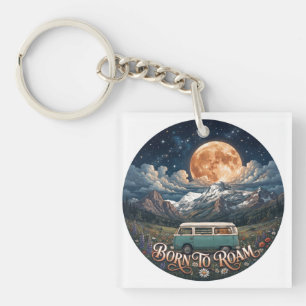 Circular Camper Van Landscape Illustration  Keychain