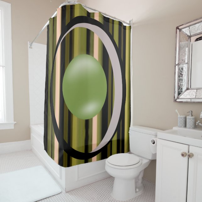 Circular circle green stripe showercurtain (In Situ)