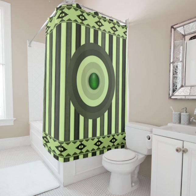 Circular circle green stripe showercurtain (In Situ)