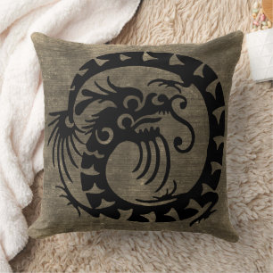 Circular Dragon Silhouette Throw Pillow