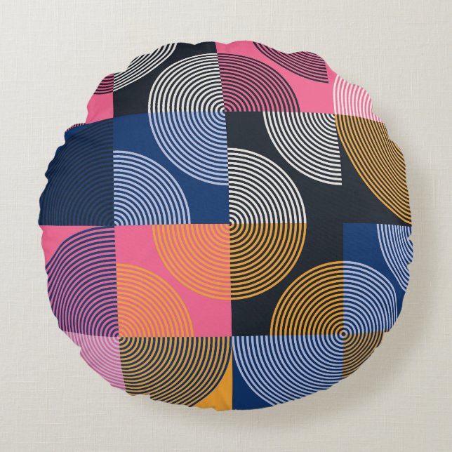 Circular Geometric Vintage Artwork Round Pillow (Front)