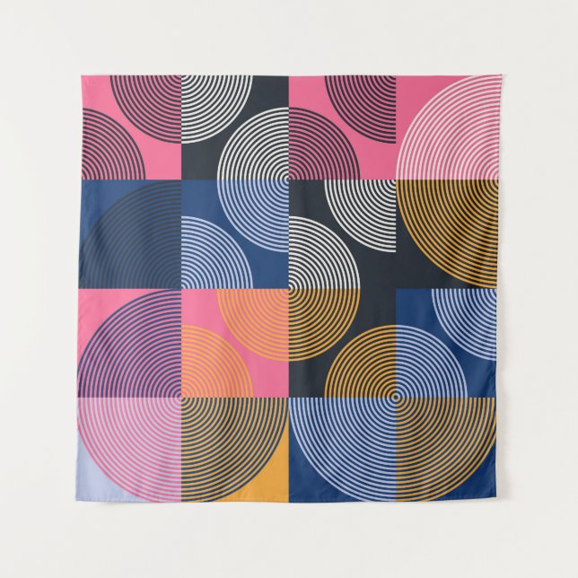Circular Geometric Vintage Artwork Tapestry (Front)