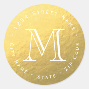 Circular Gold Foil Monogram Return Address Label