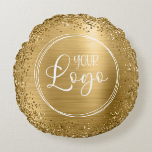 Circular Gold Glitter and Foil Logo Round Pillow