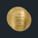 Circular Gold Glitter and Foil Menu<br><div class="desc">A circular border of faux gold glitter against a faux golden yellow metallic foil digital art graphic.
A minimalist menu text design for your special event or wedding.
The faux glitter and foil prints like a photo on these round menus.</div>