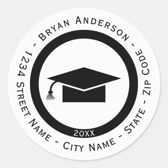 Circular Graduation Cap Return Address Label (Front)