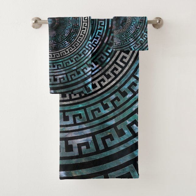 Circular Greek Meander Pattern - Greek Key Bath Towel Set (Insitu)