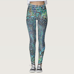 Circular Greek Meander Pattern - Greek Key Leggings