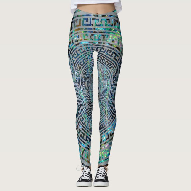 Circular Greek Meander Pattern - Greek Key Leggings (Front)