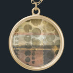 Circular Green Droplets Gold Plated Necklace<br><div class="desc">This contemporary piece features circular green droplets. A thin gold line crosses through the work. Order your print today!</div>