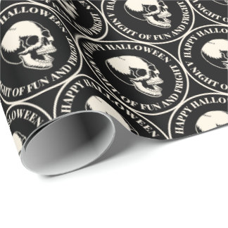 Circular Halloween Laughing Skull Pattern Black Wrapping Paper
