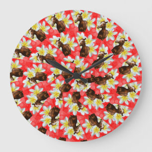 Circular Horses And Frangipani Design, Large Clock