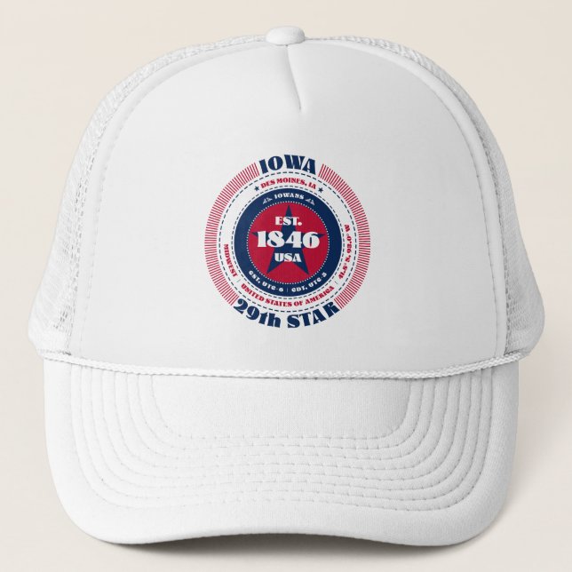 Circular Iowa State Patriotic Trucker Hat (Front)