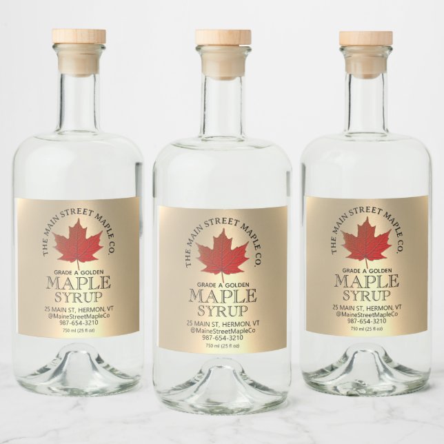 Circular Logo Maple Syrup Label on Gold (Bottles)