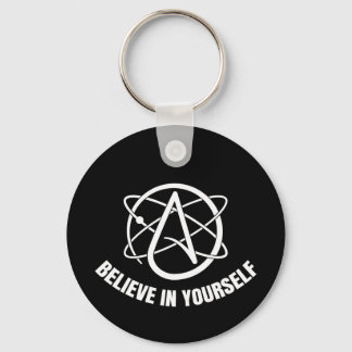 Circular metal key of atheism and science. keychain