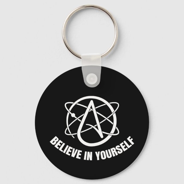 Circular metal key of atheism and science. keychain (Front)