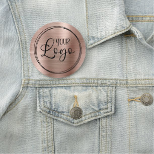 Circular Metallic Rose Gold and Black Logo Name Tag