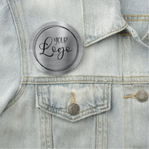 Circular Metallic Silver and Black Logo Name Tag