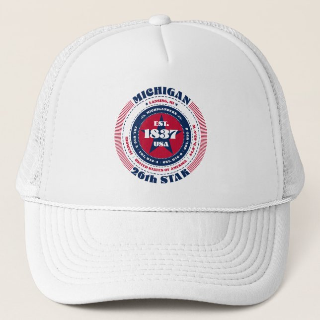 Circular Michigan State Patriotic Trucker Hat (Front)