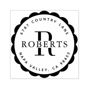 Circular Monogram Family Name Return AddresS Rubbe Rubber Stamp
