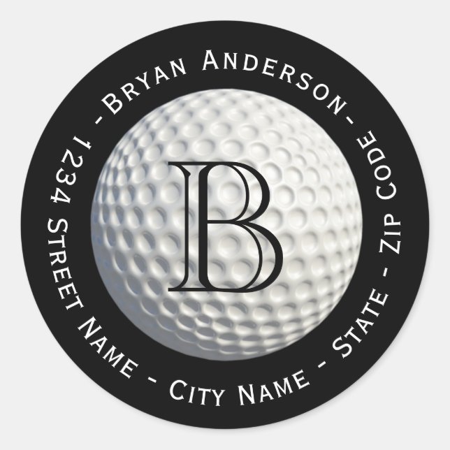 Circular Monogram Golf Ball Return Address Label (Front)