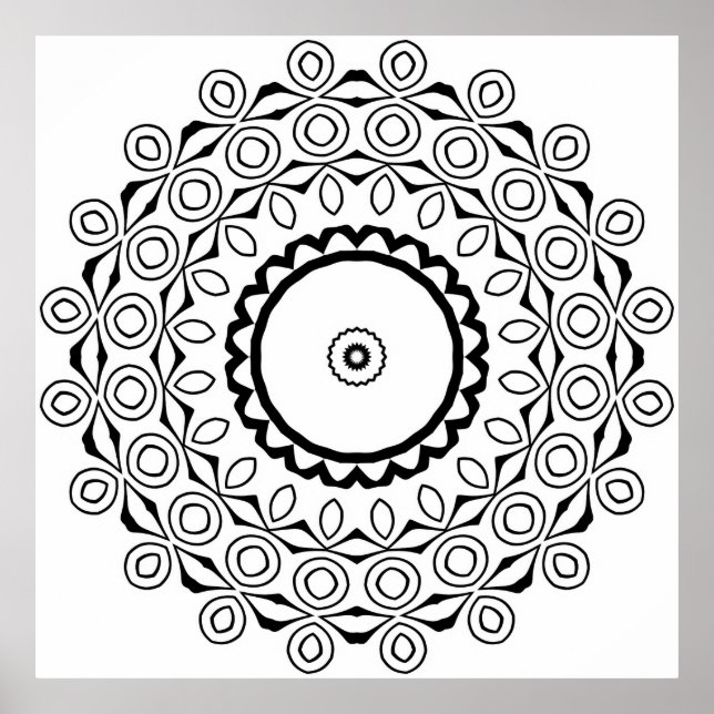 Circular Motif Mandala with Orbiting Oval Forms Poster (Front)