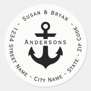 Circular Nautical Anchor Return Address Label