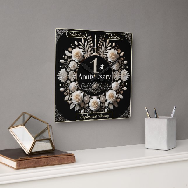 Circular Paper Wreath of Romance Square Wall Clock (Office)