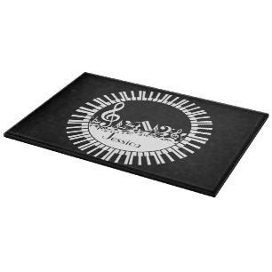 Circular Piano Keys and Jumbled Music Notes Cutting Board