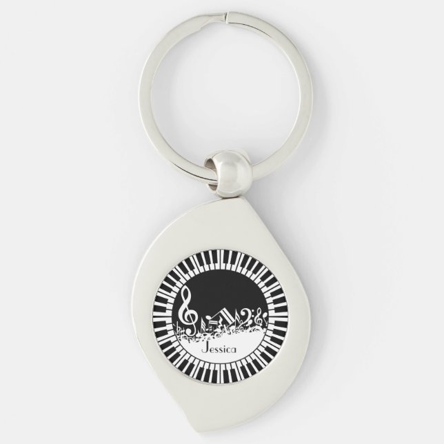 Circular Piano Keys and Jumbled Music Notes Keychain (Front)