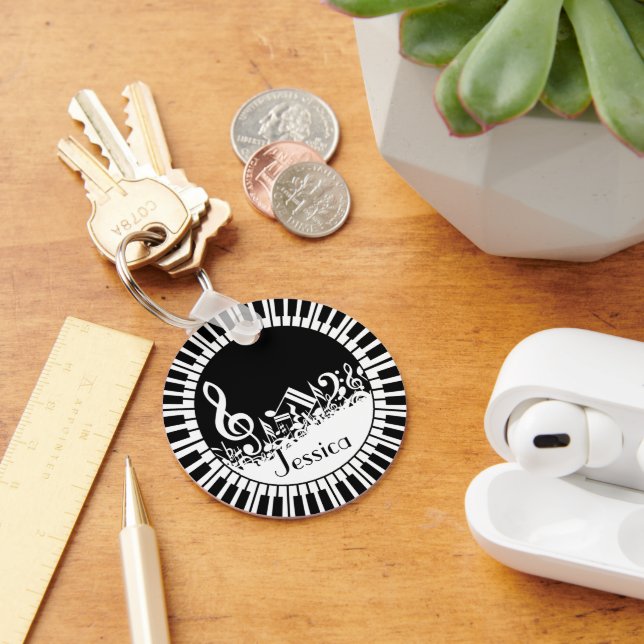 Circular Piano Keys and Jumbled Music Notes Keychain (Desk)