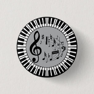 Circular Piano Keys And Music Notes 1 Inch Round Button