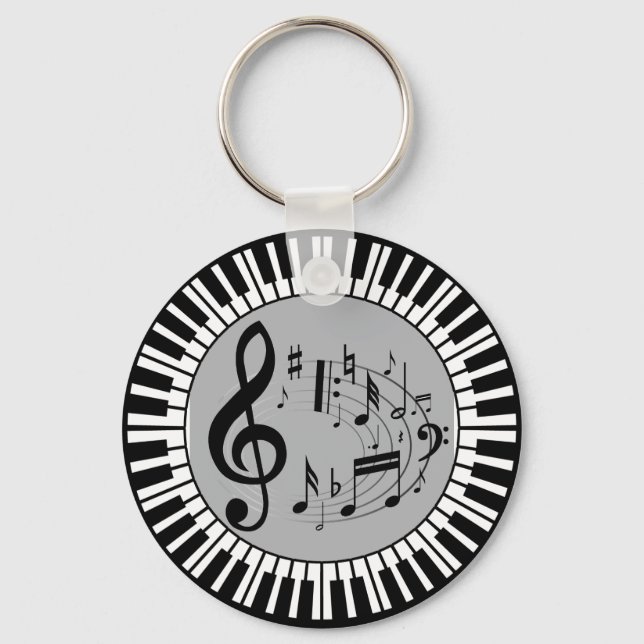 Circular Piano Keys And Music Notes Keychain (Front)