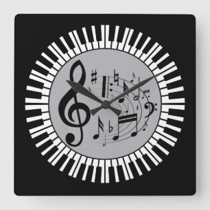 Circular Piano Keys And Music Notes Square Wall Clock
