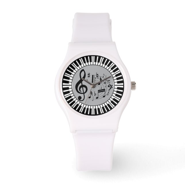 Circular Piano Keys And Music Notes Watch (Front)