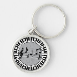 Circular Piano keys with musical notes centre Keychain