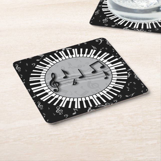 Circular Piano keys with musical notes centre Square Paper Coaster (Angled)