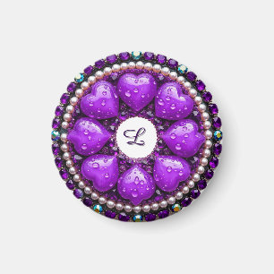 Circular Purple Jewellery Brooch with Heart Magnet