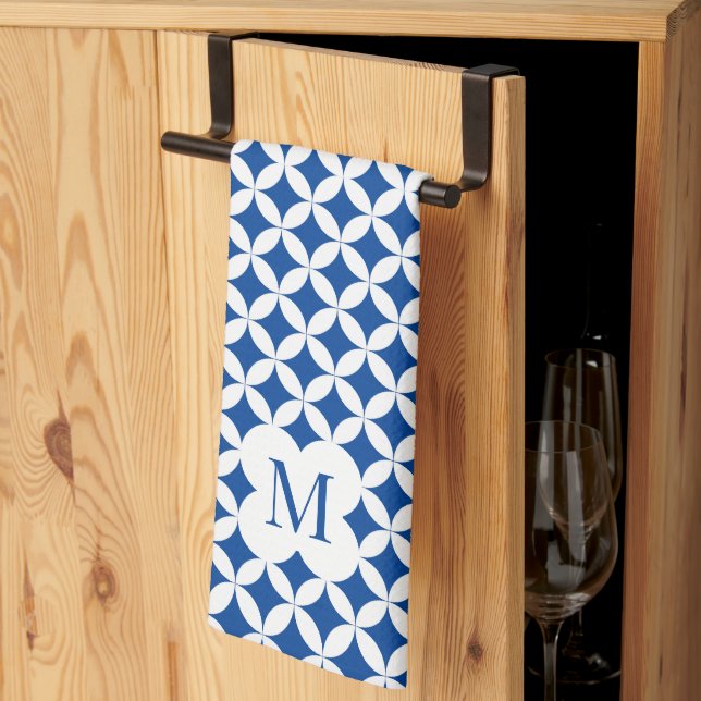 Circular quarter pattern monogram custom colour kitchen towel (Thirds Fold)