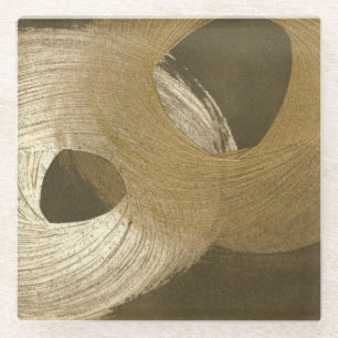 Circular Sandstorm in Tan and Dark Brown Glass Coaster