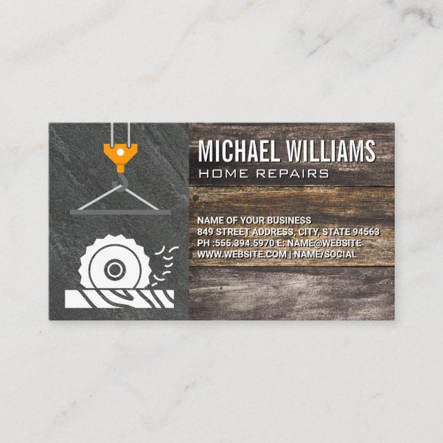 Circular Saw Cutting | Crane | Wood Slate Business Card (Front)